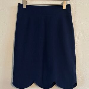 Lesley Evers Navy Scallop Hem Skirt – XS, Stretch Knit, Made in California‎